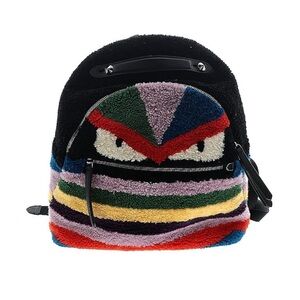 Fendi Shearling Monster Eyes Backpack Rainbow Multi Color Authentic Bag Luxury